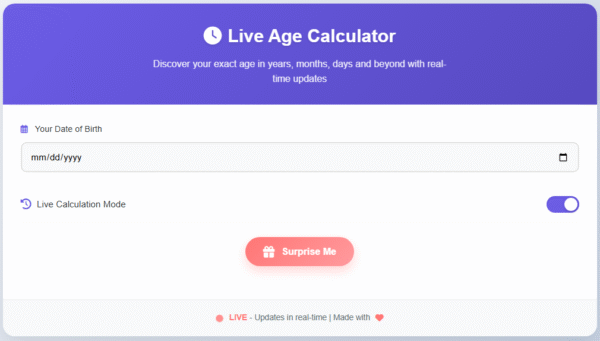 Real TIme age calculator