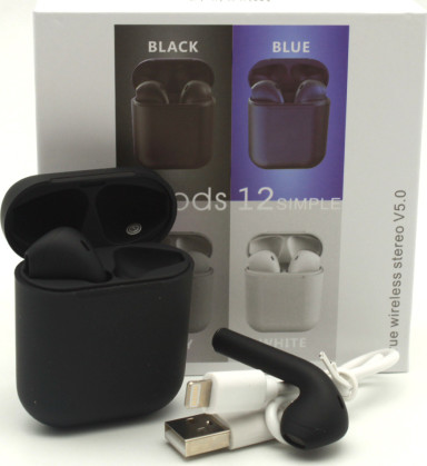 i 12 black Two Airpods Wireless Bluetooth Hand Free